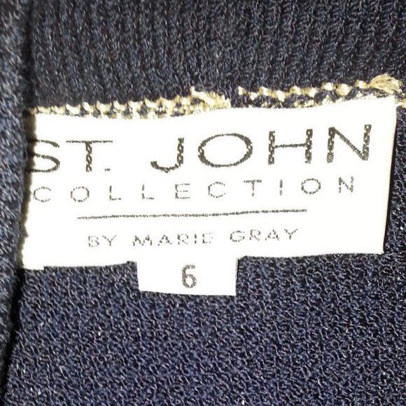 St John Collection By Marie Gray stripped Navy Crop Top Cardigan Jacket sz 6 - Picture 9 of 9